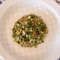 Tabouli Salad · Parsley, cracked bulgur wheat, tomato, onion, and cucumber tossed with olive oil and lemon v...
