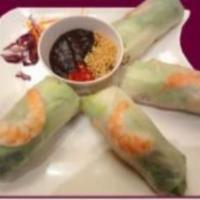 3. Fresh Spring Rolls · Tofu, lettuce, bean sprouts, carrots, mint and rice noodles wrapped in rice papers serves wi...
