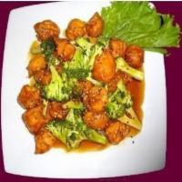 37. Thai Sesame Chicken · Deep fried chicken breast battered, stir-fried with broccoli in sesame sauce topped with ses...