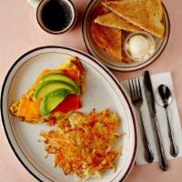 Special Gourmet Omelette Breakfast Special · Avocado, bacon, cheese, tomato, and mushrooms. Served with hash browns, toast, and jelly or ...