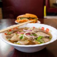Chef’s Pho Special · Beef broth noodles soup with all the beef cuts.  Angus eye round, brisket, fatty brisket, te...