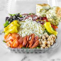 Antipasto Salad · Mixed Greens, Mozzarella, Roma Tomatoes, Black Olives, Salami, Pepperoni, Roasted Red  Bell ...