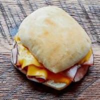 Mini Hot Ham and Cheesey Sandwich · Ham and American on a yeast roll.