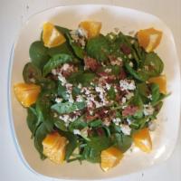 Spinach Salad · Spinach, gorgonzola cheese, bacon, orange, dried cranberries and citrus dressing.