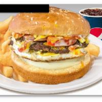 Egg Burger Combo · Beef patty, egg, ketchup, mustard.
French fries, and soft drink