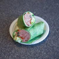 Waldorf Veggie Wrap · Mixed greens, cranberries, candied walnuts, granny smith apples, goat cheese and raspberry v...