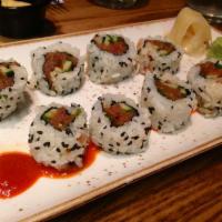 Tuna Cucumber Roll · Roll cut into 6 pieces,hand  roll one piece with cone shape.