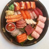 Sushi and Sashimi for 2 Party Platter · 15 pieces of assorted sashimi and 10 pieces of sushi, hako sushi roll and blue crab summer r...
