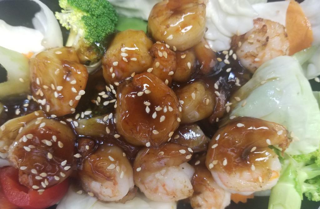 Shrimp Teriyaki Dinner · Grilled marinated shrimp topped with sweet and tempting teriyaki sauce.