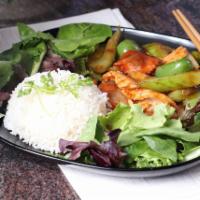 Szechuan Chicken Dinner · White chicken stir fried with bell peppers, onions, carrots, bamboo shoot, and celery. A com...