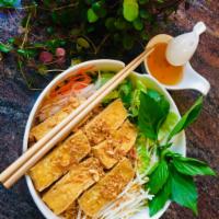 Tofu Noodle Bowl · Vermicelli Rice Noodle Bowl served with fried tofu, lettuce, cucumber, basil, bean sprouts, ...