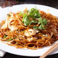 Lo Mein · Stir-fried soft noodles, onion, bean sprout, carrot. Pick your protein.