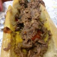 Roasted Pepper Garlic Cheesesteak · Cheesesteak with roasted red peppers and garlic.