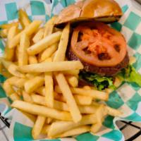 Build Your Own Burger & Fries · Comes with mixed greens and grilled tomato.