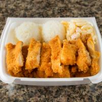 Mini Chicken Katsu Platter · 1 scoop of white or brown rice and 1 scoop of macaroni salad.