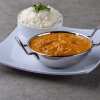 45. Chicken Korma · Boneless chicken cooked with coconut milk, creamy sauce and Himalayan herbs and spices.