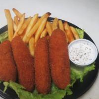 #30 Cod Fish Fry · 4 generous pieces of golden fried cod fish. Served with french fries and a side of tartar sa...