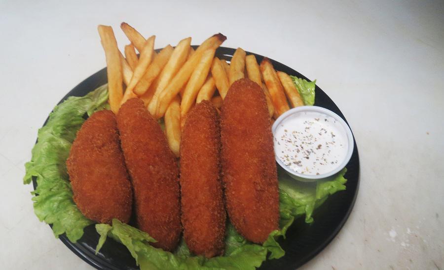 #30 Cod Fish Fry · 4 generous pieces of golden fried cod fish. Served with french fries and a side of tartar sauce.