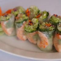 Soft Spring Roll (5 pieces) · Cooked shrimp, seasoned jelly noodles, lettuce, and fresh herbs wrapped in thin rice paper a...