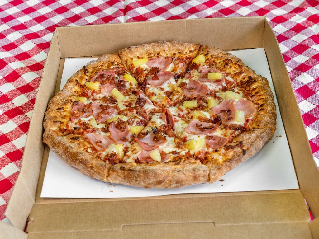 Hawaiian Pizza · Pizza sauce, mozzarella, ham, bacon & pineapple