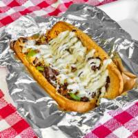 Philly Cheesesteak Hoagie · Original philly steak, white onion, green pepper, and mozzarella. Served on toasted hoagie &...