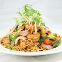 Pan Pan Noodles · No rice. Braised chicken and shrimp with seasoned vegetables.