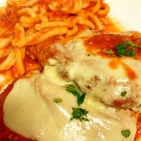 Veal Parmigiana · Served with house made Casarecce.