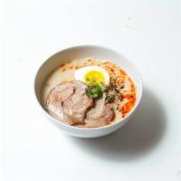Tonkotsu Ramen · Ramen noodle in creamy Tonkotsu broth, boiled pork, boiled egg, scallion, bean sprout, bambo...
