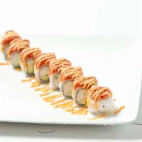 Red Dragon Roll · California roll with cream cheese, with spicy tuna, spicy mayo, and garlic chips on top