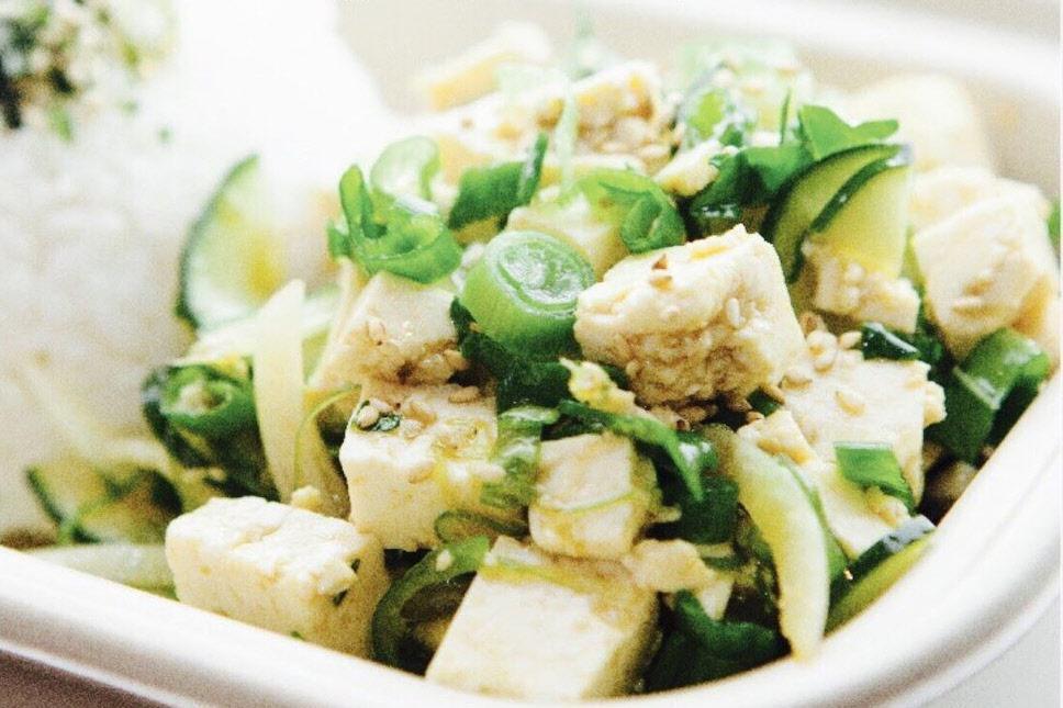 Veggie Tofu Signature Poke · Tofu, Seaweed Salad, Cucumber Salad, Sweet White Onion, Edamame, Green Onion, Sesame Seeds, House Dressing.
