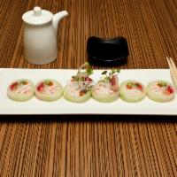 Full Rock and Roll · In: tuna, salmon, white fish, crab, Daikon radish, radish sprout, asparagus, yamagobo wrappe...