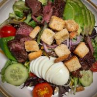 Tejas Grilled Salad · Spring mix, cherry tomatoes, red onion, cheese, egg, avocado, croutons with a choice of prot...