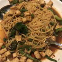 Ka Pow · Steamed noodle topped with basil sauce sauteed protein choice with green bean, bell peppers ...