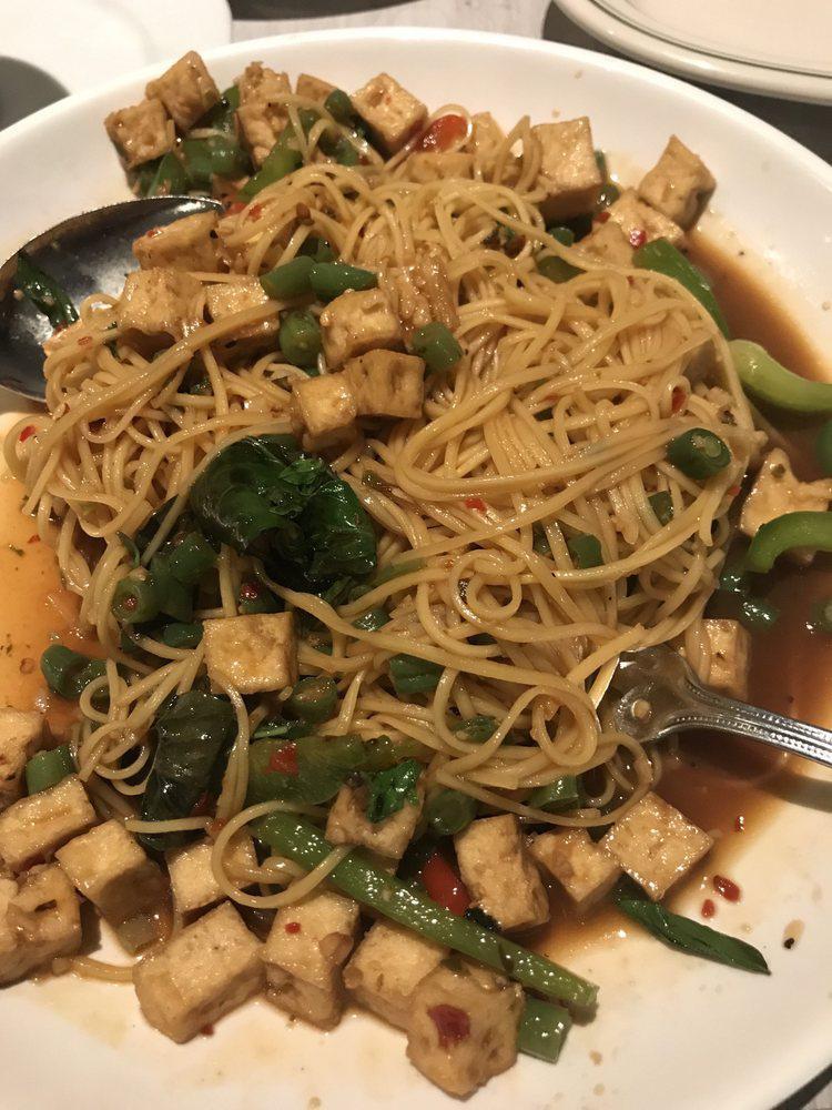 Ka Pow · Steamed noodle topped with basil sauce sauteed protein choice with green bean, bell peppers and fresh basil in a spicy chili garlic sauce. Vegetarian.