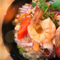 Bean Thread Salad · A mixture of bean thread noodle, shrimp, and minced chicken mixed with lime juice, onion, to...