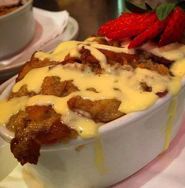 Bourbon Bread Pudding. · Cinnamon  pudding made from brioche with a bourbon anglais.
