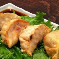 A4. POT STICKERS (AKA. GYOYA) (6 PIECES) · Stuffed with grounded pork or chicken, cabbage, onion, 
served with sweet soy sauce         ...
