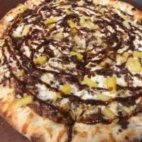 Haw BBQ Chic Specialty Pizza · BBQ sauce, grilled chicken, bacon, and pineapple.