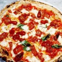 Porecca Piccante Pizza · Fresh mozzarella, San Marzano tomatoes, Nduja, hot Soppressata, cherry tomatoes, Calabrian p...