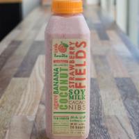 16 oz. Strawberry Fields Smoothie · Strawberry, banana, soy milk, coconut, cacao nibs and agave. 