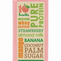 16 oz. Pure Protein Super Smoothie · Whey protein, strawberry, mango, banana, almond milk and coconut palm sugar.