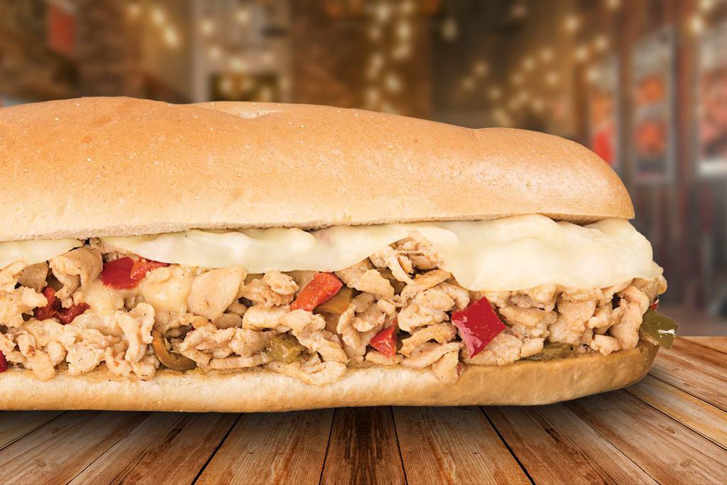 Chicken Cheese Steak Sub · When you're craving a cheese steak but want something clucking delicious, go for our Chicken Cheese Steak made with premium chicken, grilled mushrooms, onions and provolone cheese. 