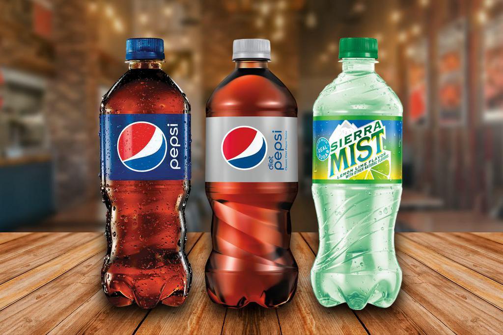 20 oz. Bottled Soda · Your choice of a 20oz bottle of Pepsi, Diet Pepsi, Sierra Mist.