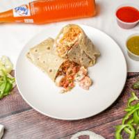 Shrimp Burrito · Grilled shrimp, tartar sauce, cabbage, pico de gallo and rice.
