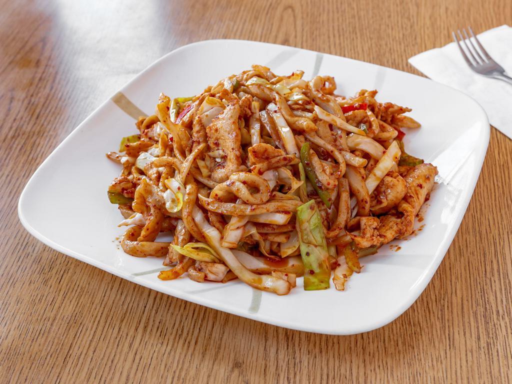Stir fried noodles with chicken · Noodles with shredded cabbage red green bell peppers sliced onions and chopped celery