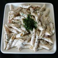 Pasta Salad (V) · Penne pasta, celery, tomato, spices, herbs and mixed with our homemade ranch dressing.