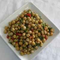 Chickpeas Salad (V&GF) · Chickpeas, red pepper, red onion, parsley, spices, herbs, red wine vinegar and olive oil.