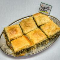 Spinach Pie · Fresh Chopped Spinach with Feta Cheese and Onions Wrapped in Greek Phyllo Dough