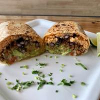 Beyond Burrito · Vegan Rice, Choice of Vegan Beans, Lettuce, Pico De Gallo, mild Salsa Verde.