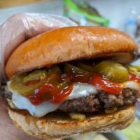 Jalapeno Burger  · Beef Patty, Peperjack Cheese, Crispy and Pickeled Jalapeno, Spicy Ketchup